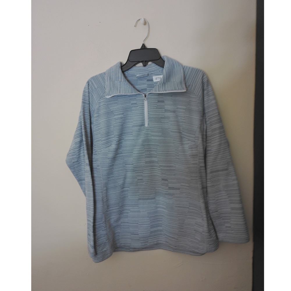 Columbia Pullover Womens XL Blue Grey Striped Quarter Zip Textured Fleece Top